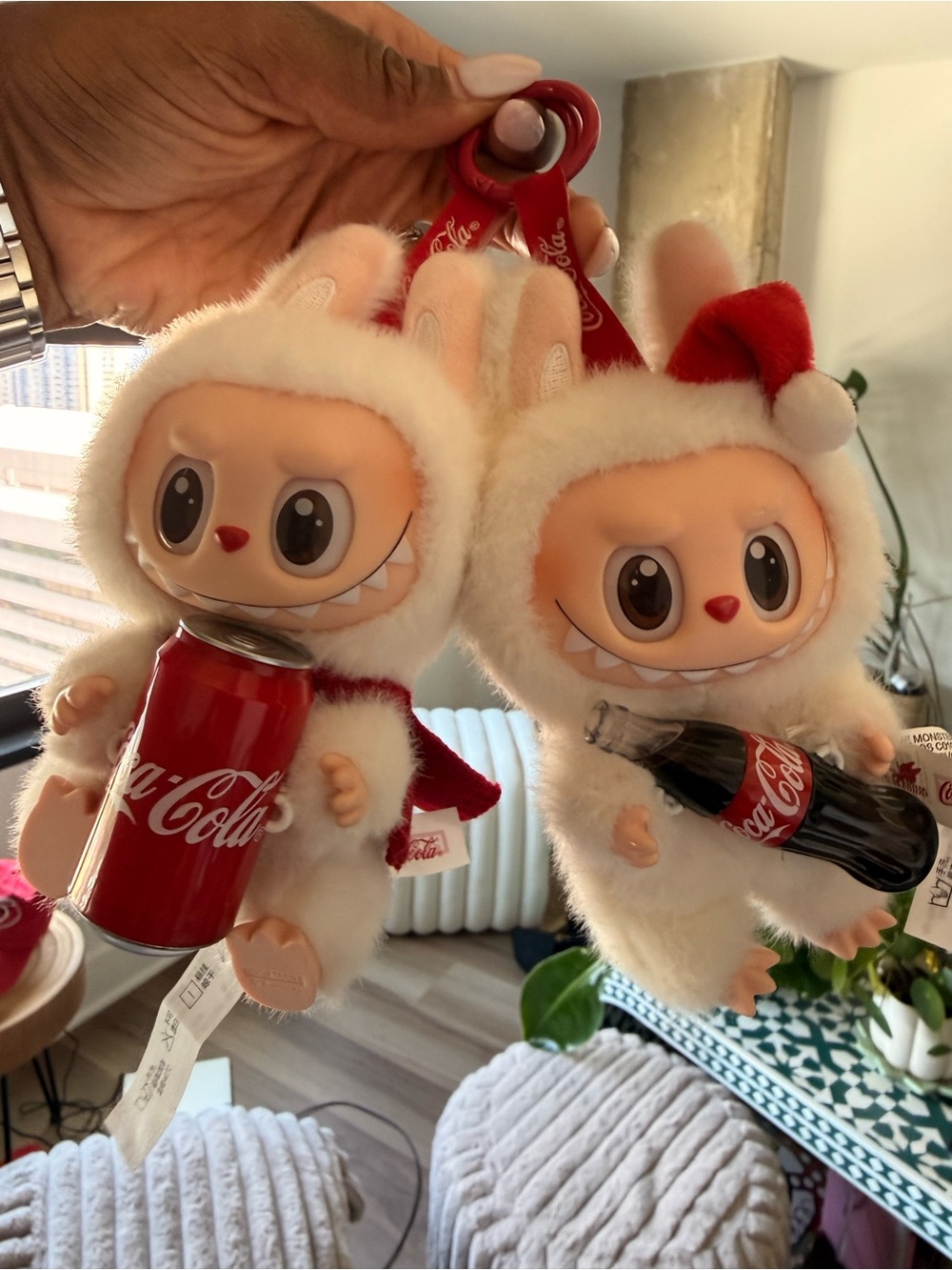 Authentic PopMart Labubu Coca-Cola Plush Keychain Pair